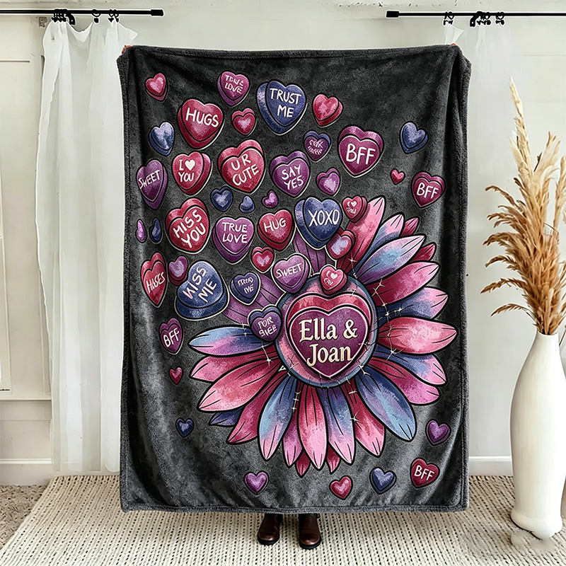 Personalized Couple Love Sunflower Throw Blanket with Names Valentine Gift Gift for Husband Gift For Wife