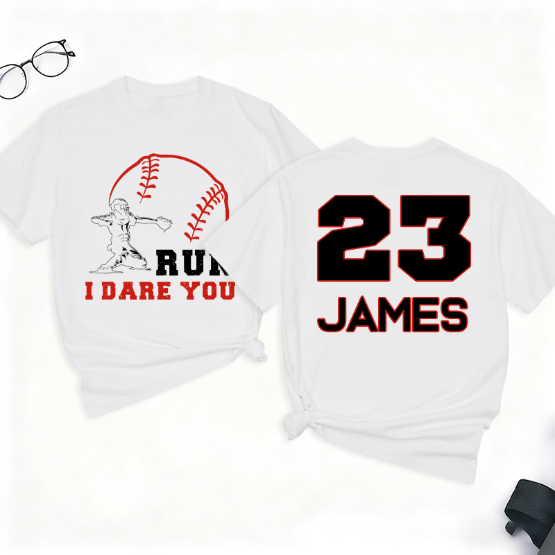 Personalized Baseball T-Shirt I Dare You Baseball Catcher Baseball Player Custom Name and Number