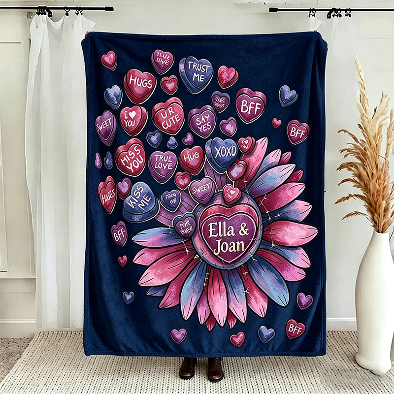 Personalized Couple Love Sunflower Throw Blanket with Names Valentine Gift Gift for Husband Gift For Wife