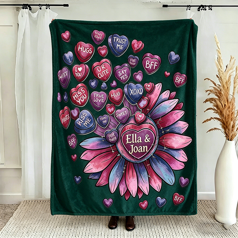 Personalized Couple Love Sunflower Throw Blanket with Names Valentine Gift Gift for Husband Gift For Wife