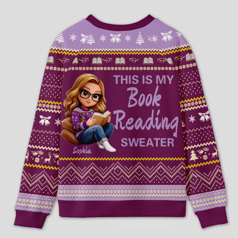 Personalized Bookworm Exclusive Reading Time Ugly Sweater Holiday Gift for Book Lovers