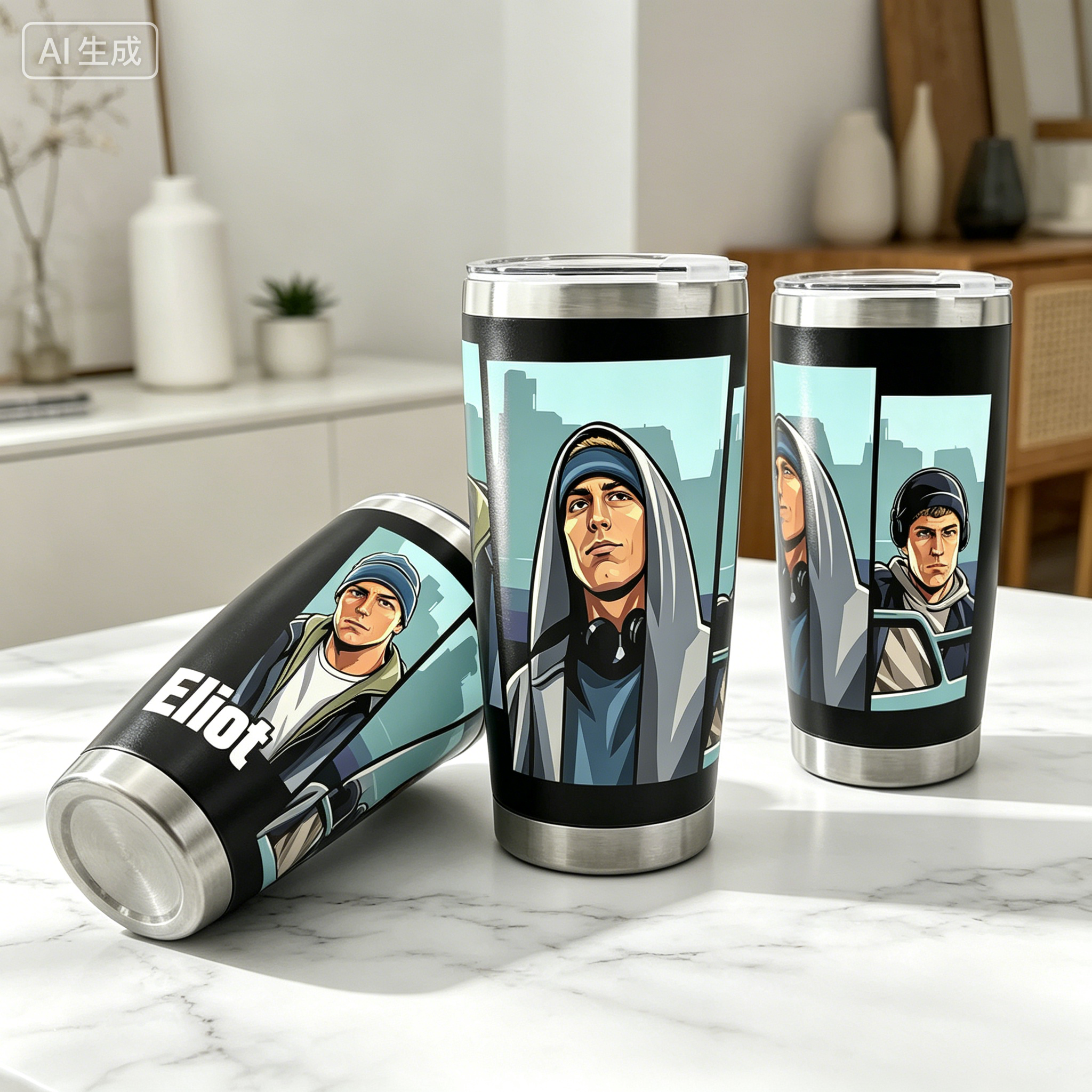 Personalized Hip Hop Character Tumbler Custom Graffiti Style Stainless Steel Travel Mug 20oz Vacuum Insulated Cup Gift for Racer & Rap Fans
