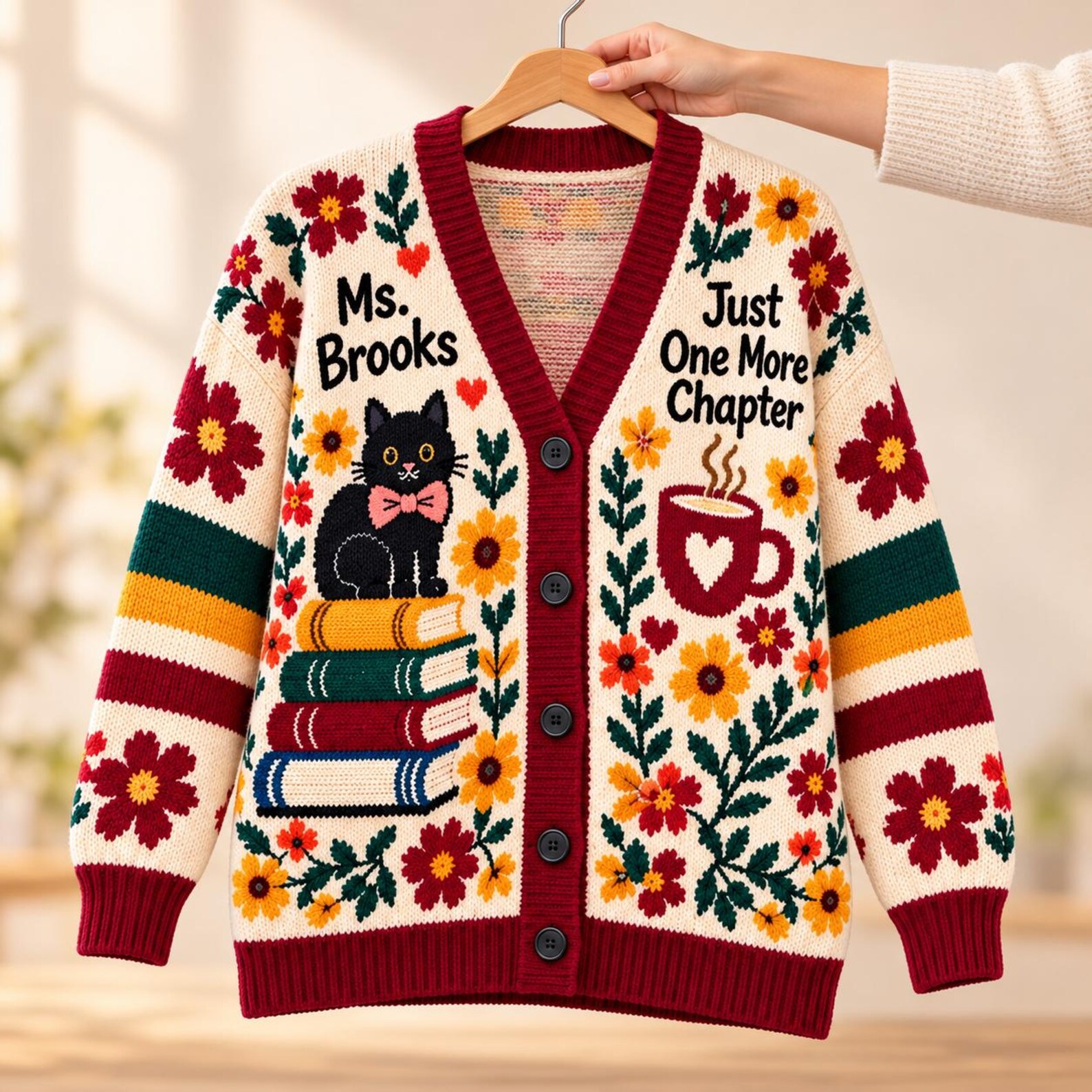 Personalized Halloween Teacher Cardigan Custom Name Ghost Fall Sweater