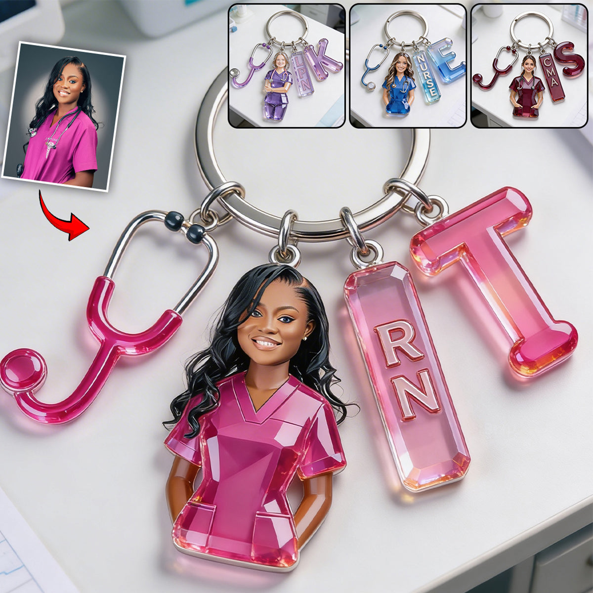 Personalized Any Photo Gift For Nurse Custom Nurse Keychain with Charms Custom Letter Heart Charm Gift for Nurse, Medical Student, Doctor, RN, CNA