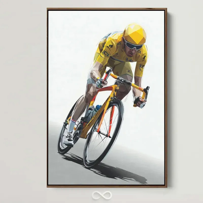 Personalized Photo Cycling Portrait Racer Wall Decor Geometric Bike Print Painting Cyclist Gift Idea Cycling Present
