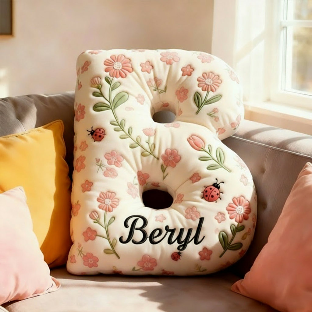 Personalized Boho Flower Letter Pillow Graphic 3D Print Pillow Custom Name Pillow for Kids Gardening Lovers Gift