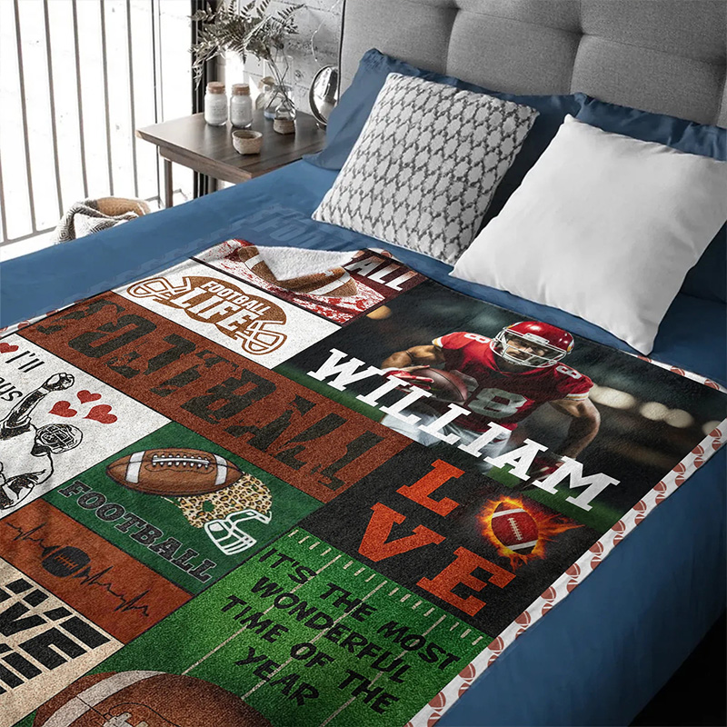 Personalized American Football Blanket with Custom Name and Photo Design