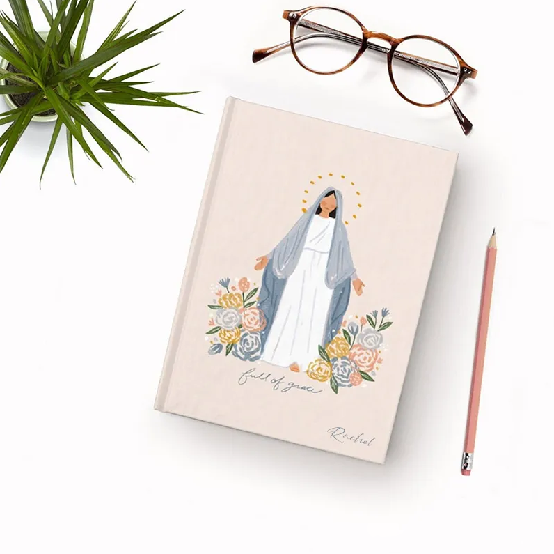 Personalized Virgin Mary Flower A5 Prayer Journal Notebook with Name Gift for Christian Religious Gift for Women Mom Grandma