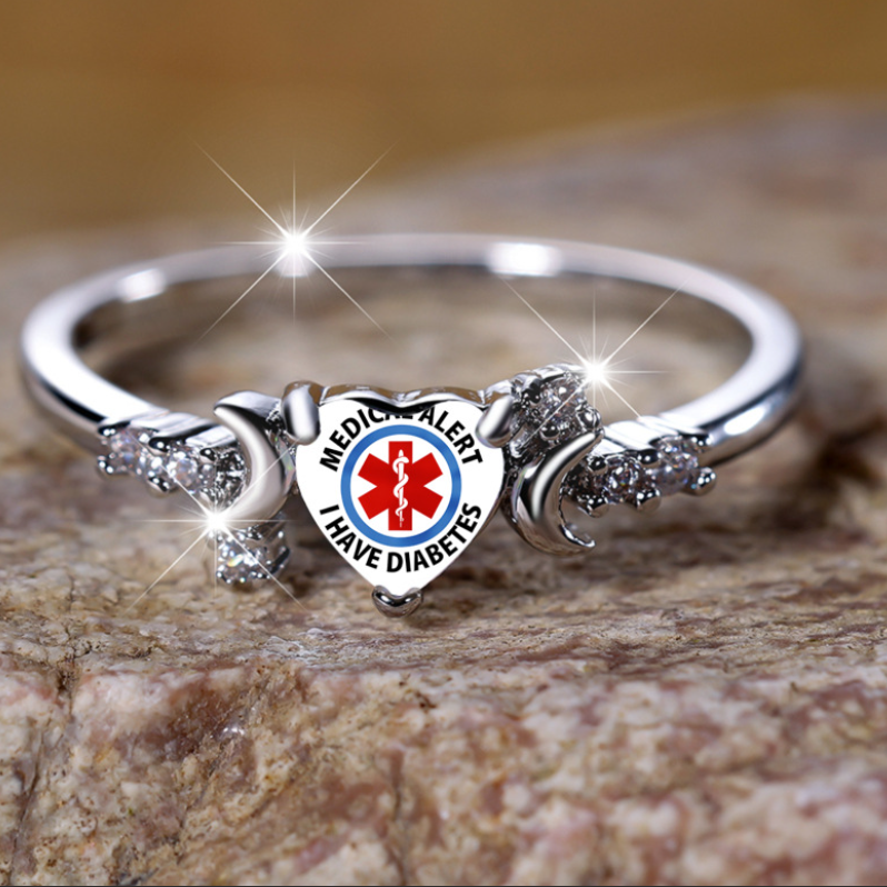 Diabetes Medical Symbol Ring for Woman Medical Alert Ring Emgengercy Info Ring