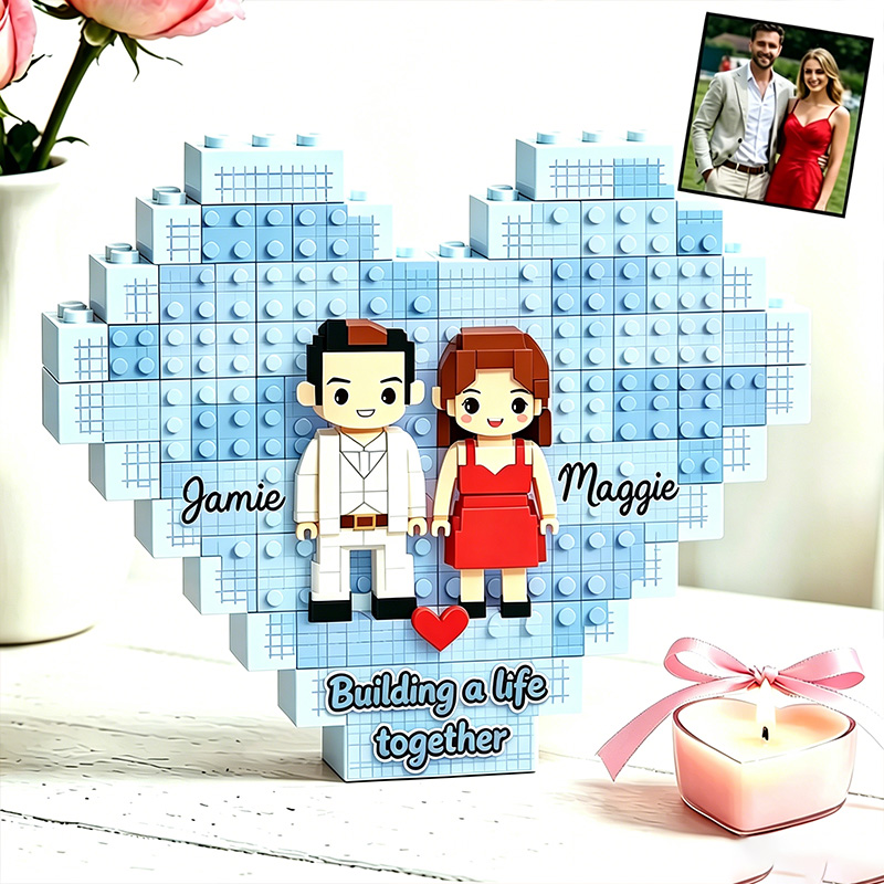 Personalized Couple Photo Heart Building Block Puzzle Building a Life Together One Brick at a Time Blocks Valentine's Day Gift Anniversary Gift For Him Her