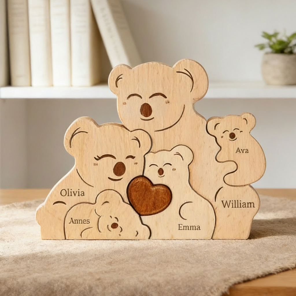 Personalized Family Puzzle Custom Wooden Koala Family Decor Custom Engraved Name Sign Home Decoration Gift