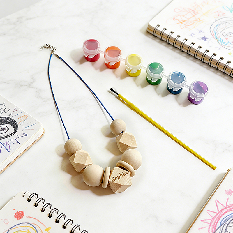 Personalized DIY Wooden Necklace Painting Kit for Kids Custom Name Necklace for Children Creative Craft for Ages 3+ Princess Jewelry DIY Craft