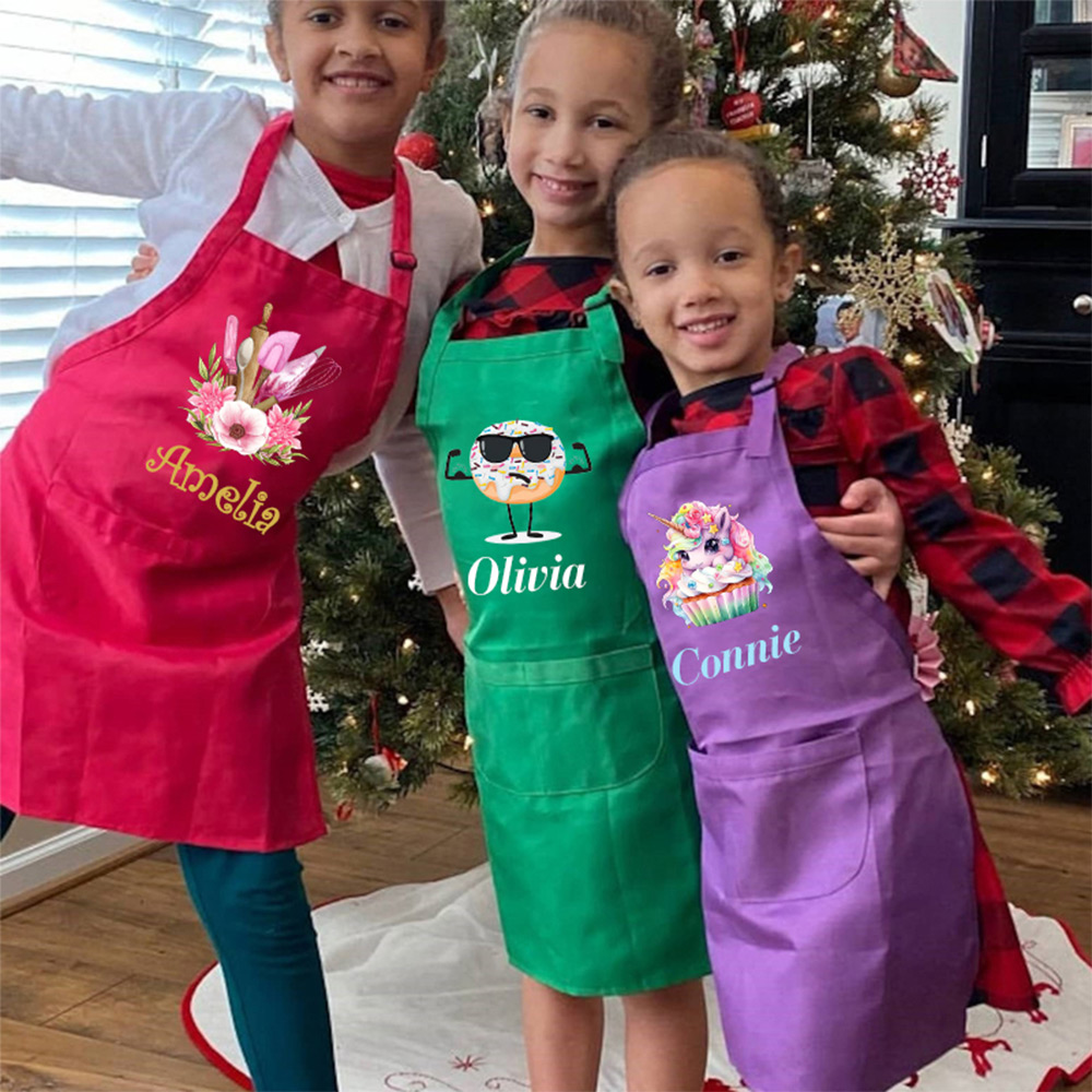 Personalized Kids Chef Apron and Hat Set Custom Name Colorful Gift for Kids
