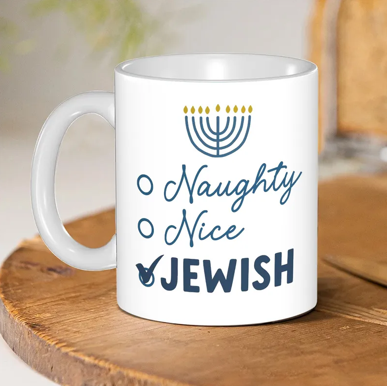 Personalized Naughty Nice Jewish Ceramic Mug with Name Hanukkah Coffee Mug Religious Gift Happy Hanukkah Gift for Jewish people