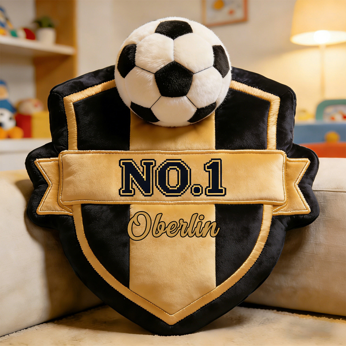 Personalized Soccer Champion Badge Cushion-Unique Birthday & Championship Gift for Him