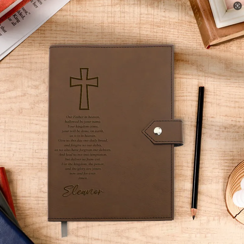 Personalized Engraved Cross The Lord's Journal Leather Notebook with Name Religious Bible Verse Journal Birthday Gift Christmas Gift for Christian