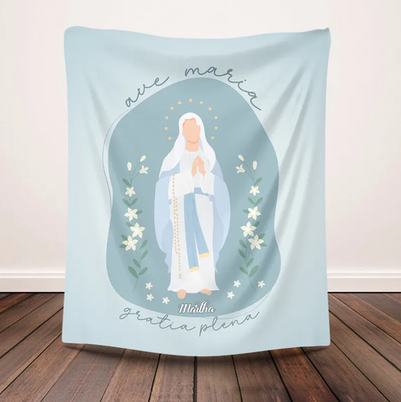 Personalized Ave Maria Throw Blanket with Name Home Decor Religious Gift Catholic Gift for Women