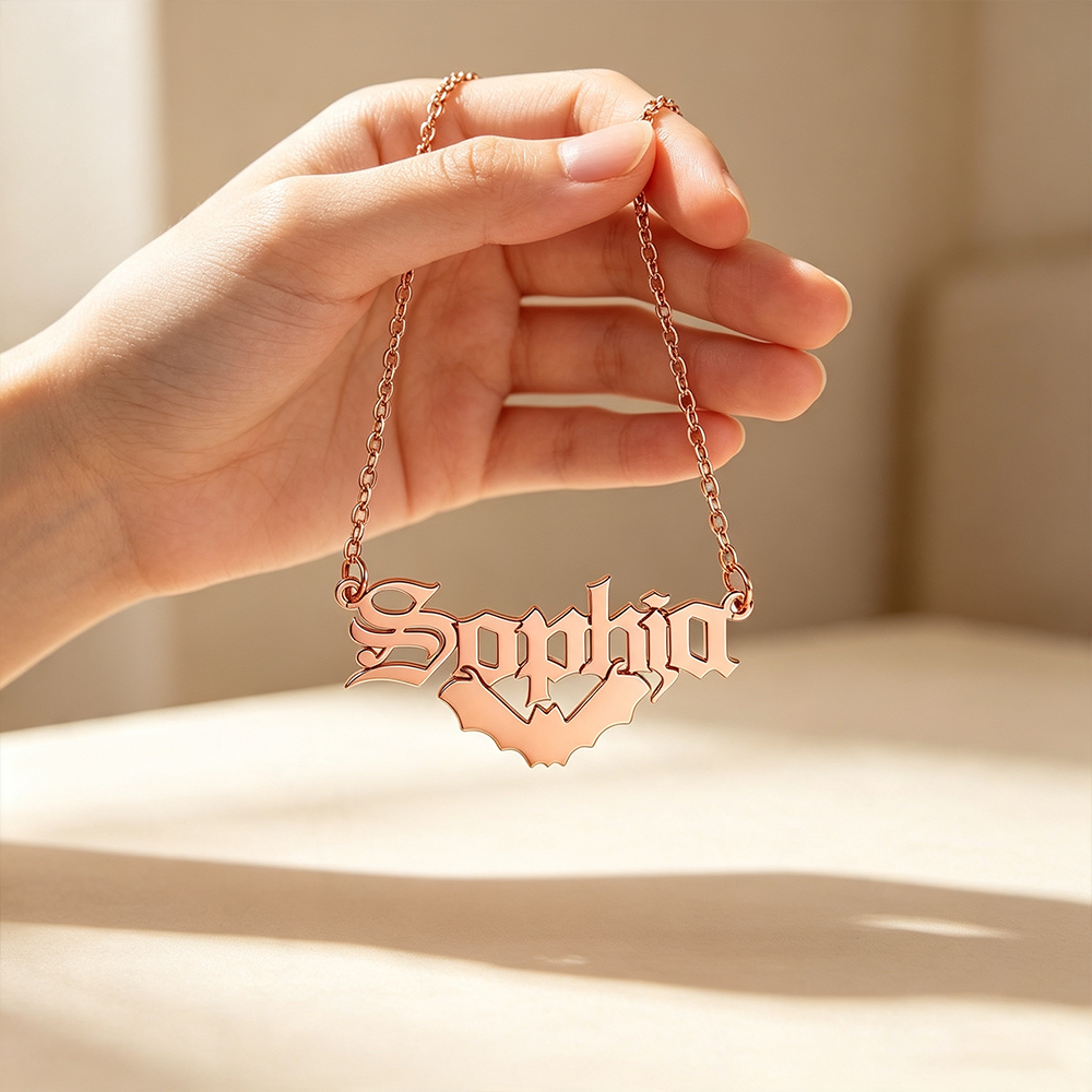 Personalized Minimalist Gothic Bat Name Necklace Halloween Jewelry Gift Christmas Gift for Women