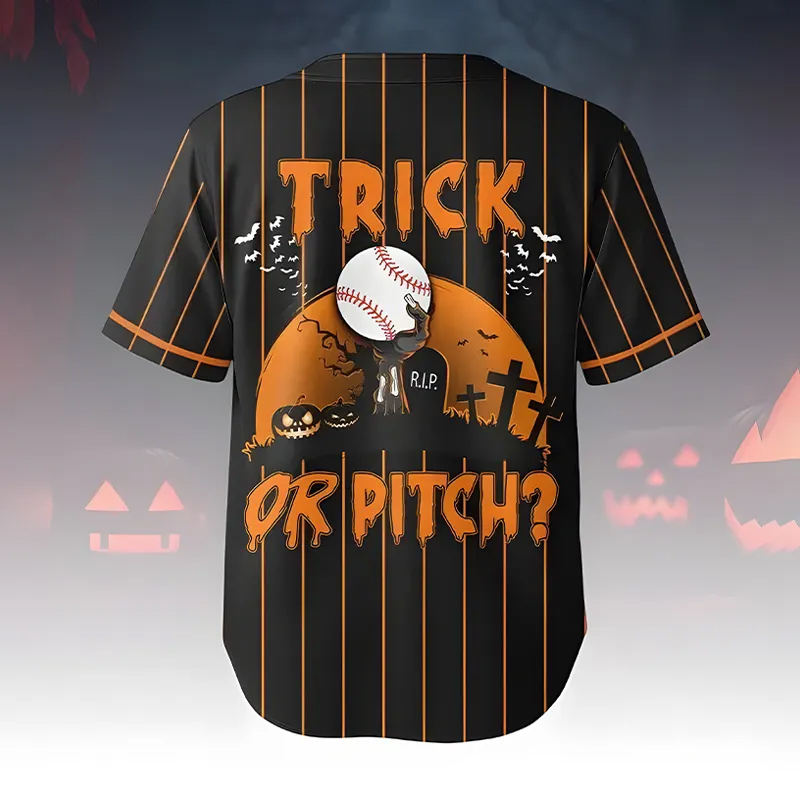 Personalized "Trick or Pitch" Themed Baseball Jersey for Halloween with Custom Name and Number