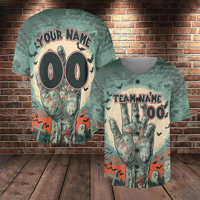 Personalized Halloween Zombie Themed Baseball Jersey with Custom Name and Number  