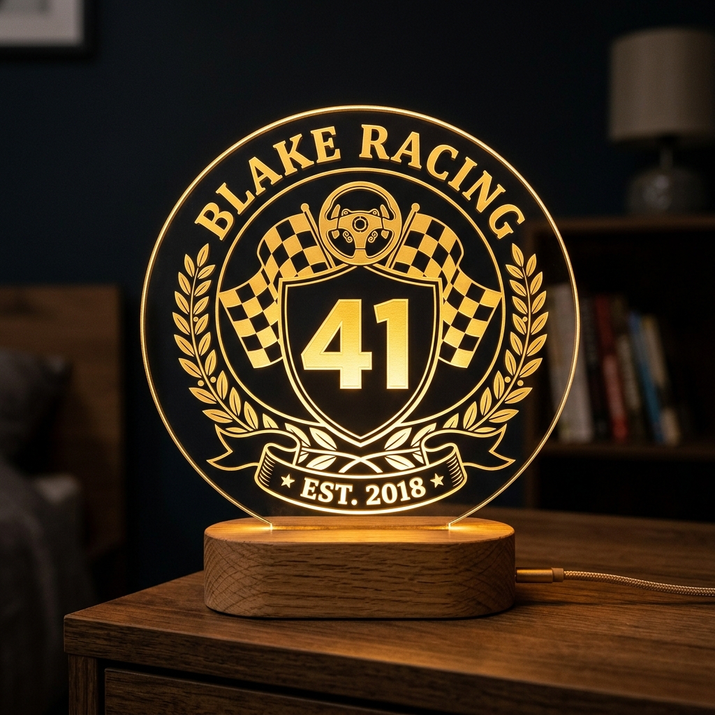 Personalized Racing Number Acrylic LED Night Light Gift For Motorsport Lovers