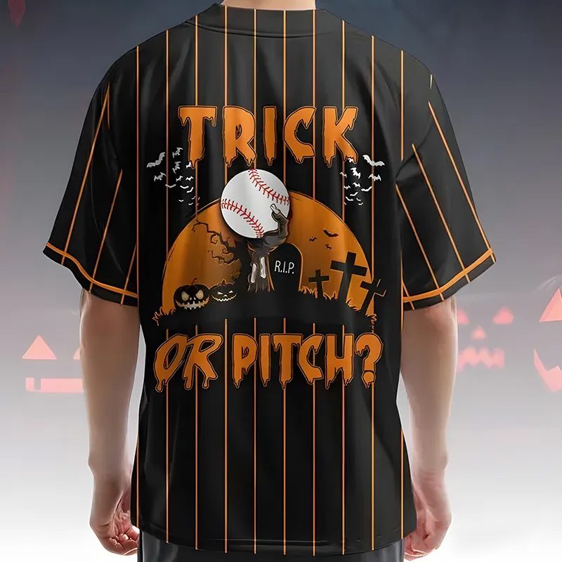 Personalized "Trick or Pitch" Themed Baseball Jersey for Halloween with Custom Name and Number