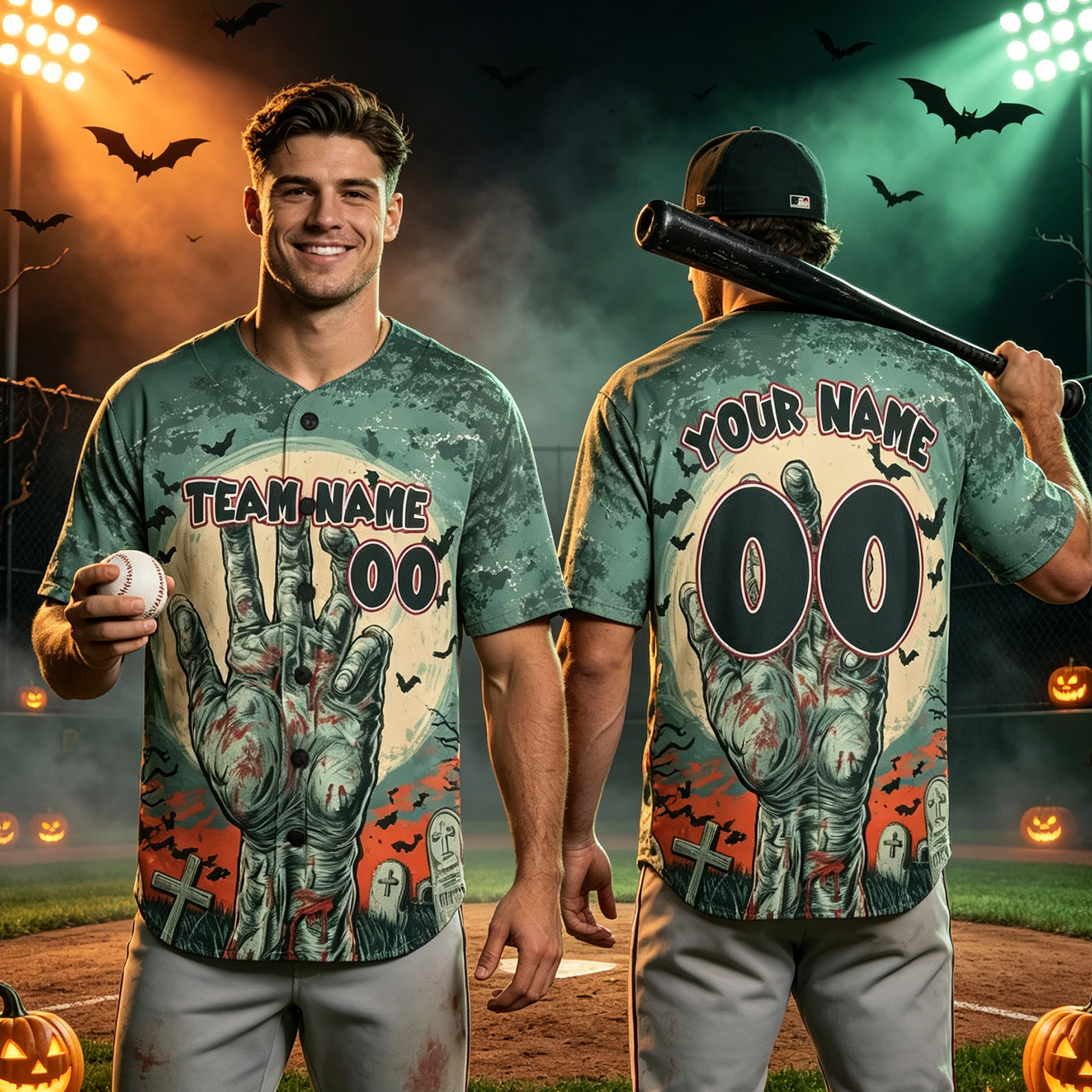 Personalized Halloween Zombie Themed Baseball Jersey with Custom Name and Number  