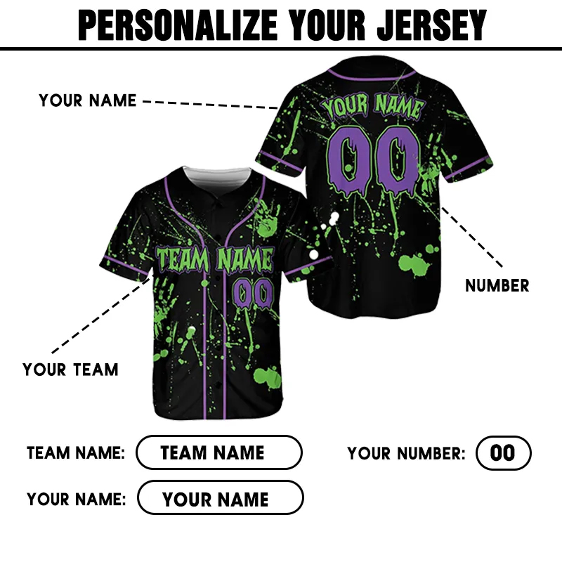Personalized Halloween Baseball Jersey with Splatter Design and Custom Text  