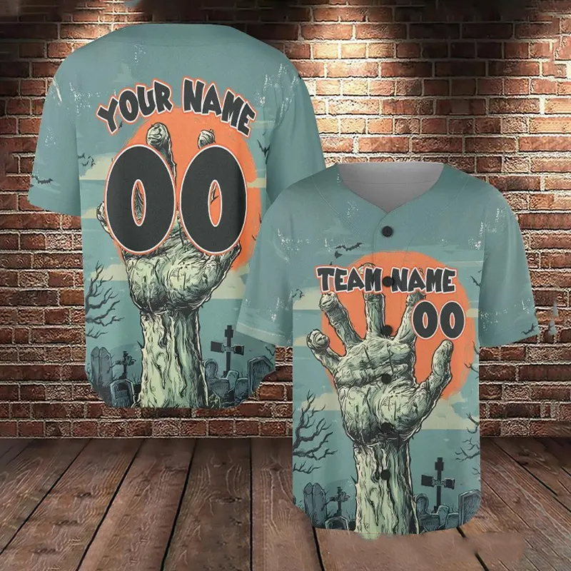 Personalized Halloween Zombie Themed Baseball Jersey with Custom Name and Number  