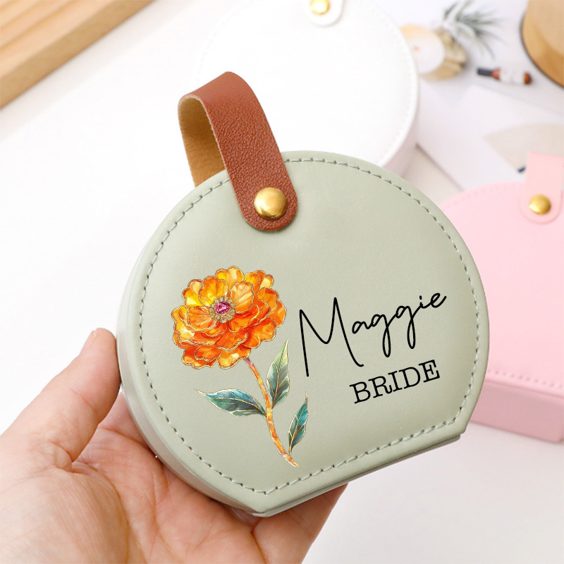 Personalized Retro Oil Painting Birth Flower with Birthstone Jewelry Box Wedding Jewelry Box For Bride Bridesmaid