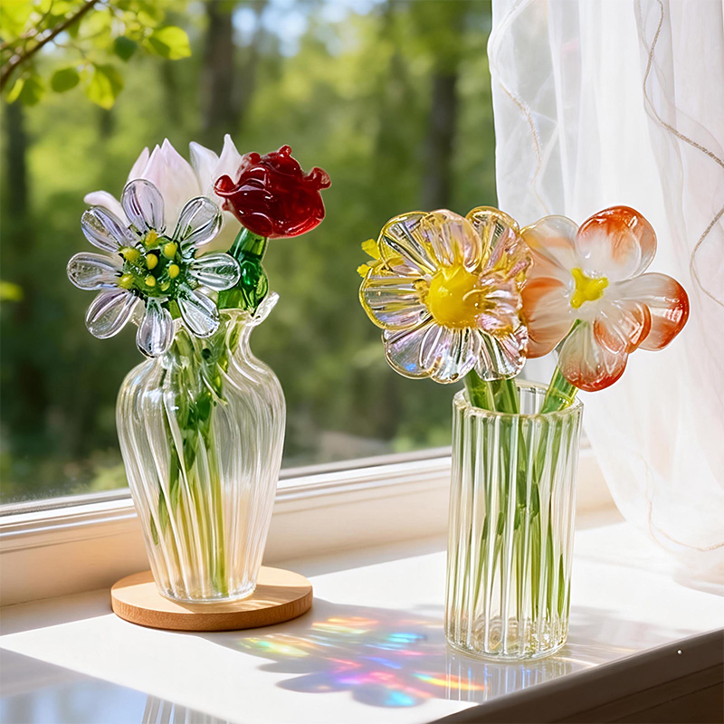 Personalized Glass Birth Month Flower Birth Flower Gift Hand Blown Spring Flower Glass Flower Bouquet Valentine's Day Gift For Her Home Decor-1