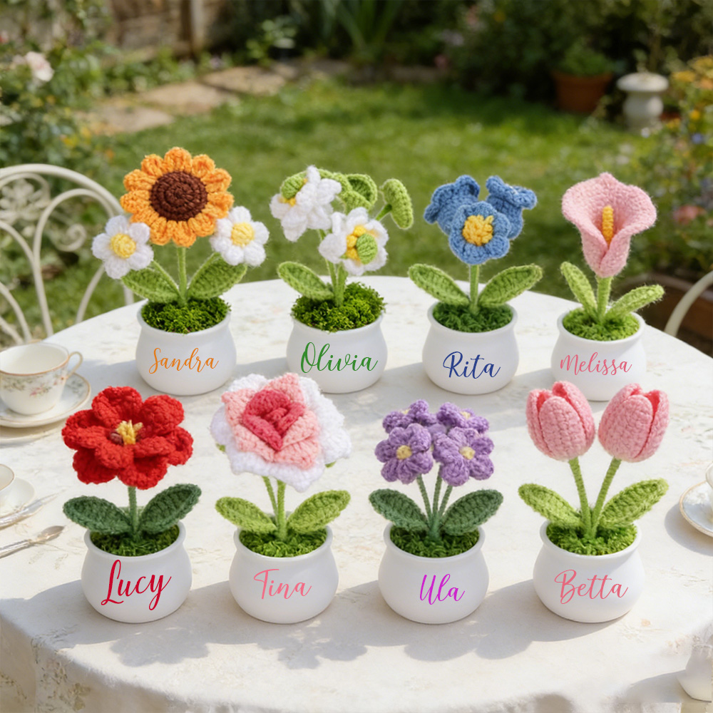 Personalized Crochet Flower in Pot Handmade Gift for Her Personalized Gift for Teacher Home Decoration Desk Decoration Crochet Rose in Pot