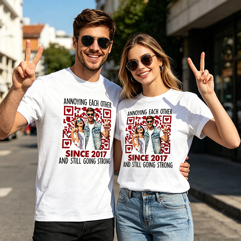 Personalized Annoying Each Other Since xxx Couple T-shirt Love QR Code T-Shirt for Couple Valentine's Day Gift Anniversary Gift