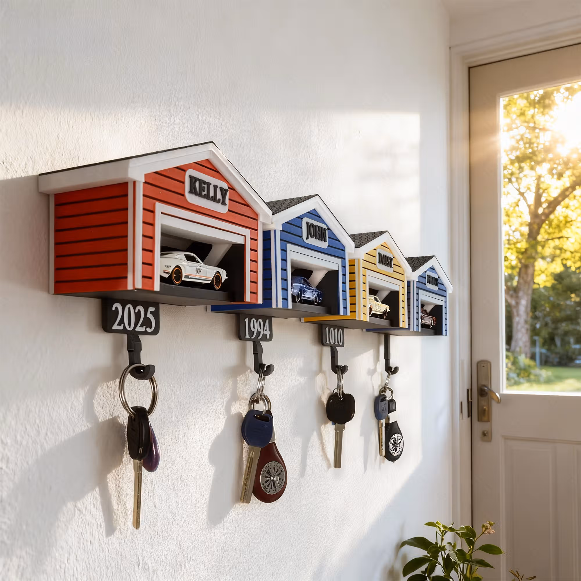 Personalized Mini Garage Key Holder, Custom Name Wall Mount Key Hook with Toy Truck