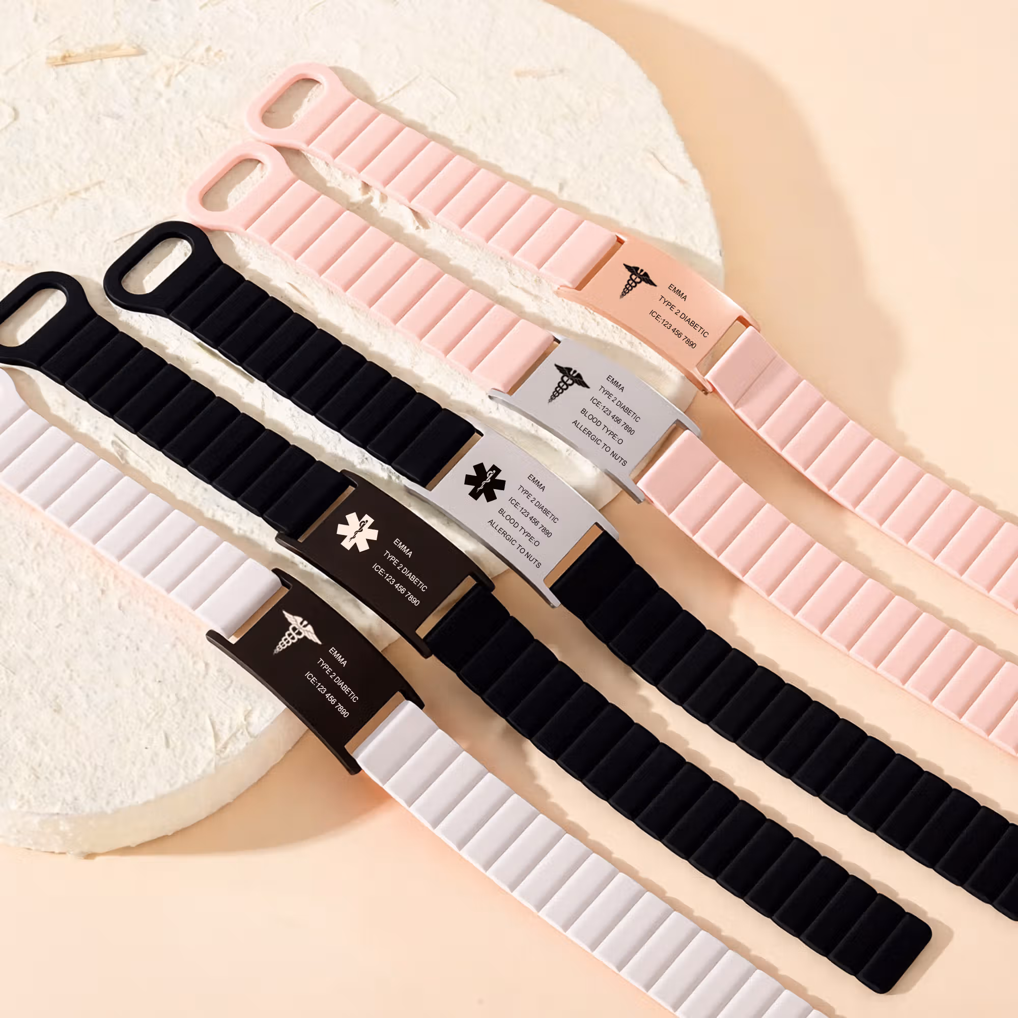 Personalized Medical Symbol Waterproof Medical Alert Bracelet with Engraved ID Name Tag and Magnetic Strap Daily Wear Travel Medical Gift for Patient