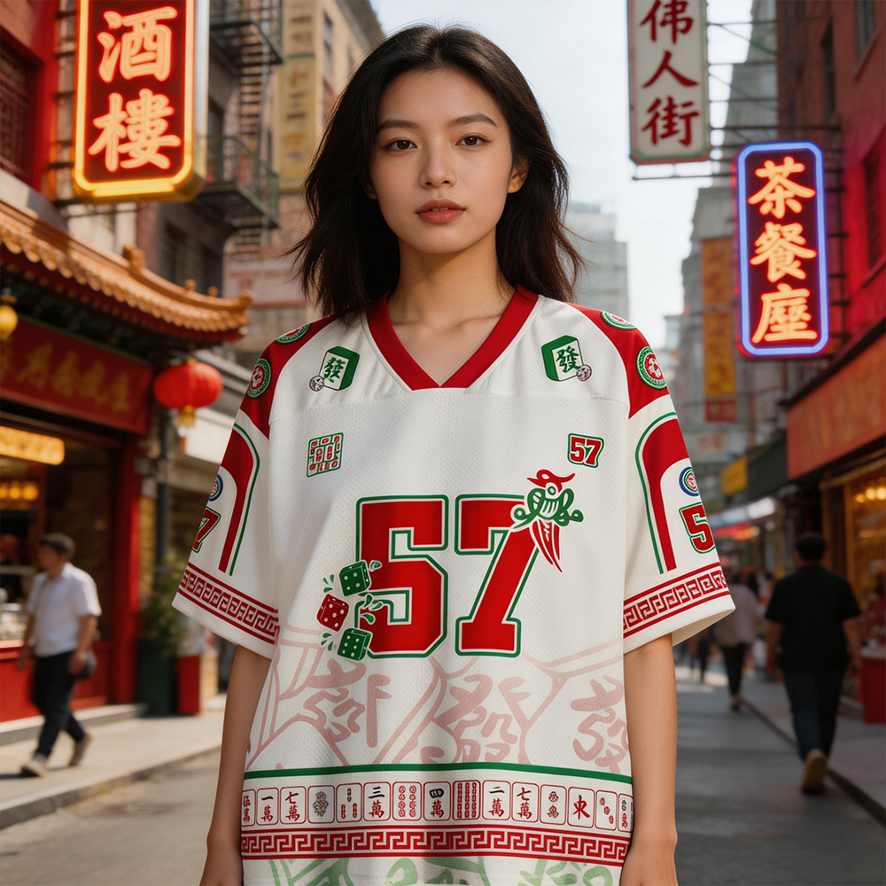 Personalized Mahjong Style Jersey – Custom Name and Number Chinese Streetwear Shirt