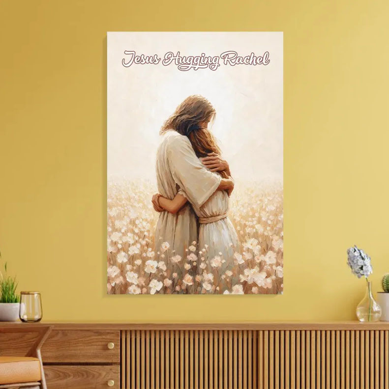 Personalized Love of Christ Jesus Hugging Girl with Name Frameless Poster with Name Wall Decor Home Decor Religious Gift Jesus Lover Gift for Girls