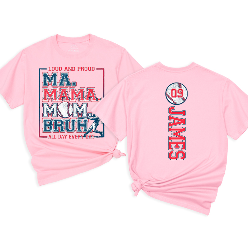 Personalized Baseball Mom Bruh T-Shirt Mama Baseball Shirt Custom Name and Number Gift for Baseball Mom