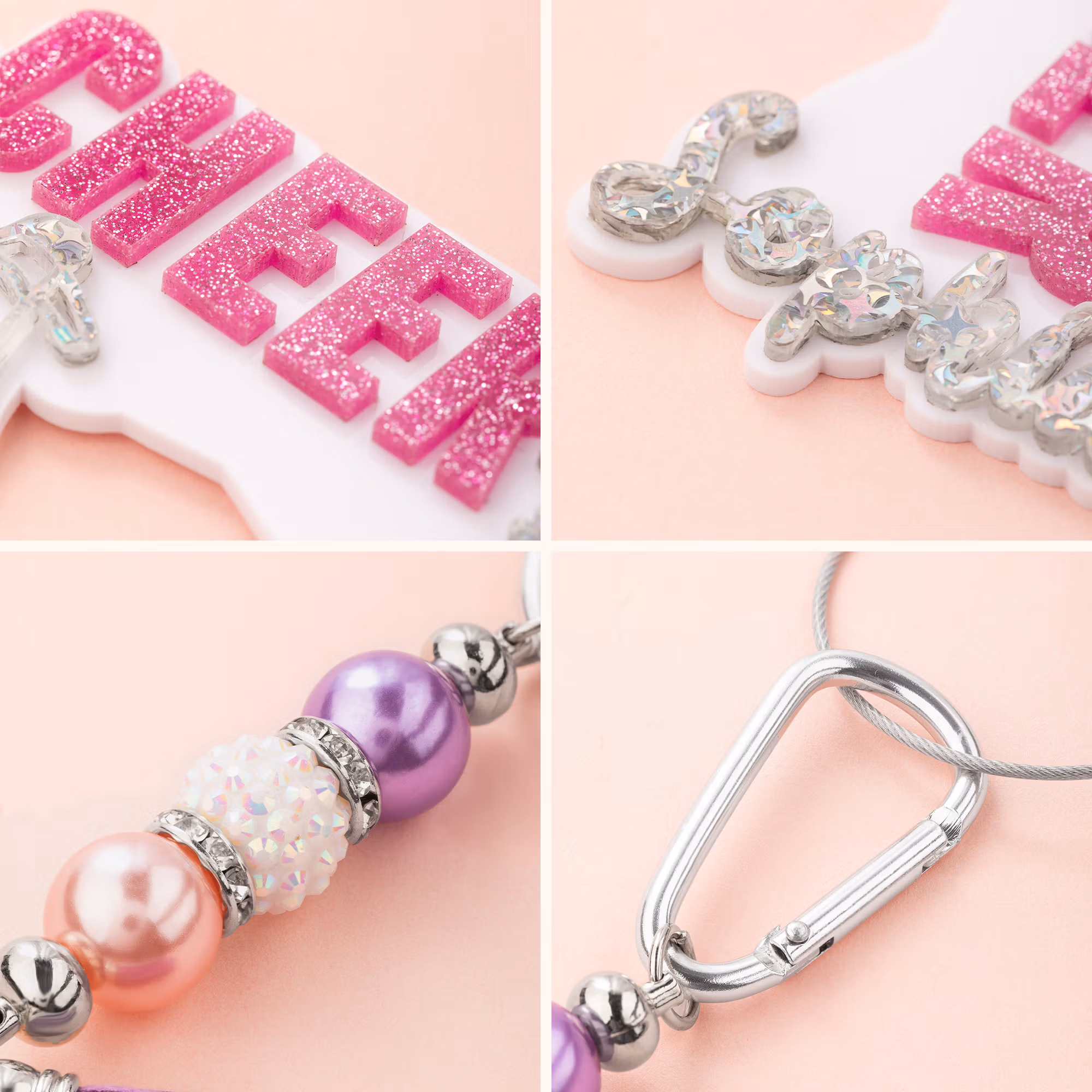 Personalized Glitter Bow Ribbon Cheering Horns Charm Keychain with Name and Tassel Sports Team Birthday Gift for Cheerleader