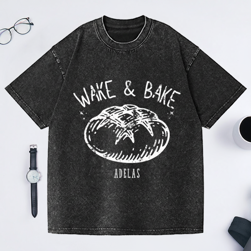Personalized Comfort Colors Wake and Bake Washed T-Shirts Funny Sourdough Bakers T-Shirt