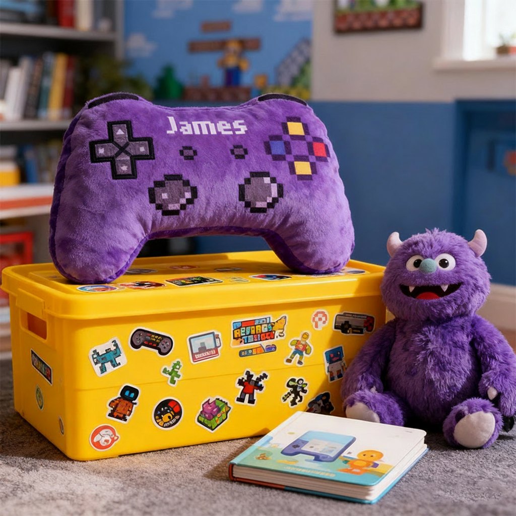 Personalized Graphic 3D Print Pixel Style Game Controller Shaped Pillow for Game Lovers Plush Pillow Christmas Gift for Kids