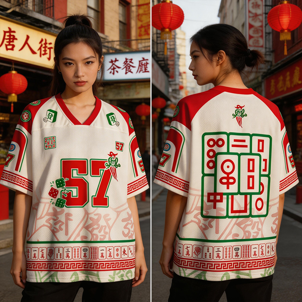 Personalized Mahjong Style Jersey – Custom Name and Number Chinese Streetwear Shirt