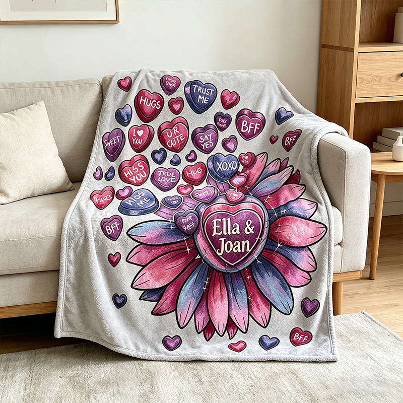Personalized Couple Love Sunflower Throw Blanket with Names Valentine Gift Gift for Husband Gift For Wife
