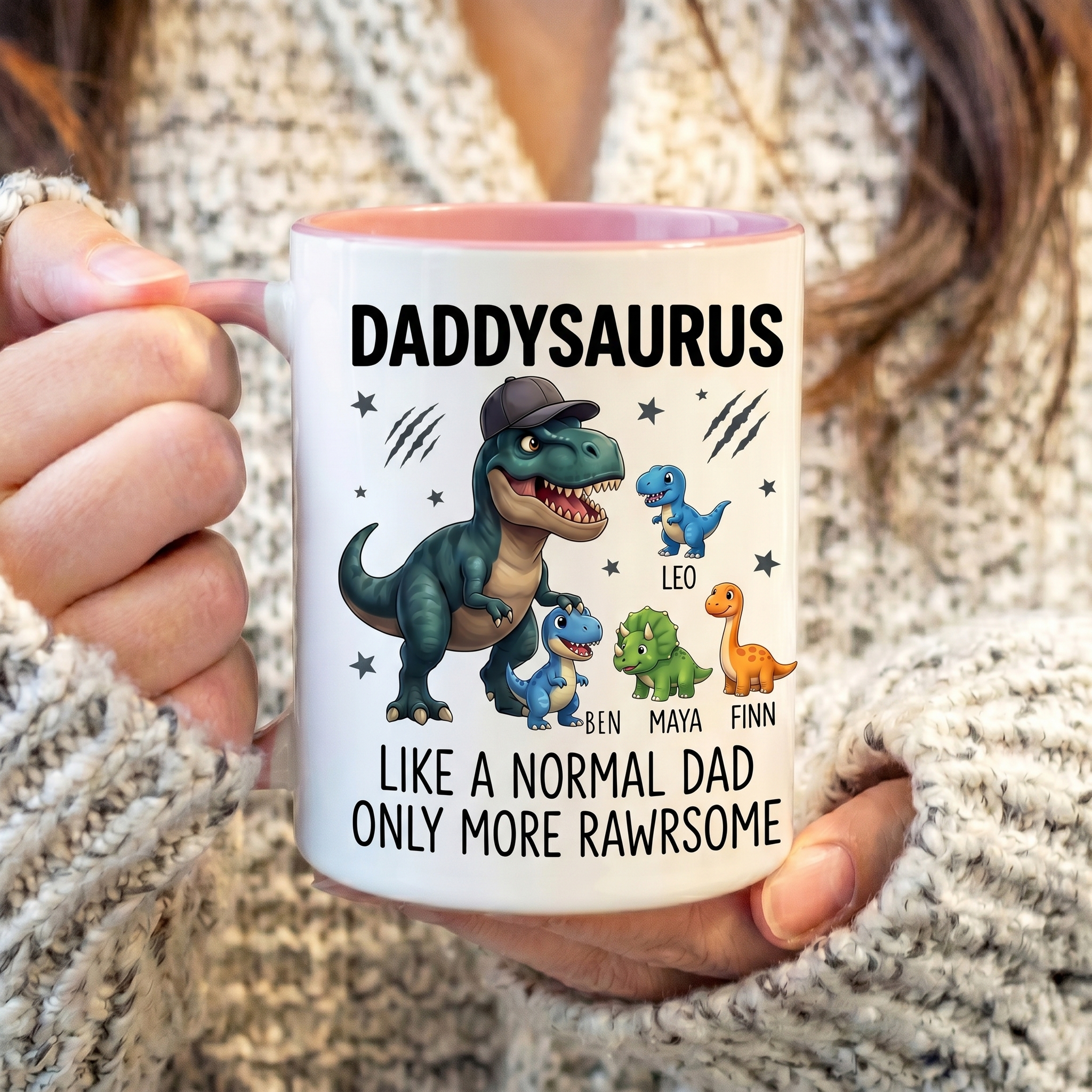 Personalized DaddySaurus Mug Custom Mug with 1-6 Kids Names Gift Birthday For Dad Father's Day Christmas Gift