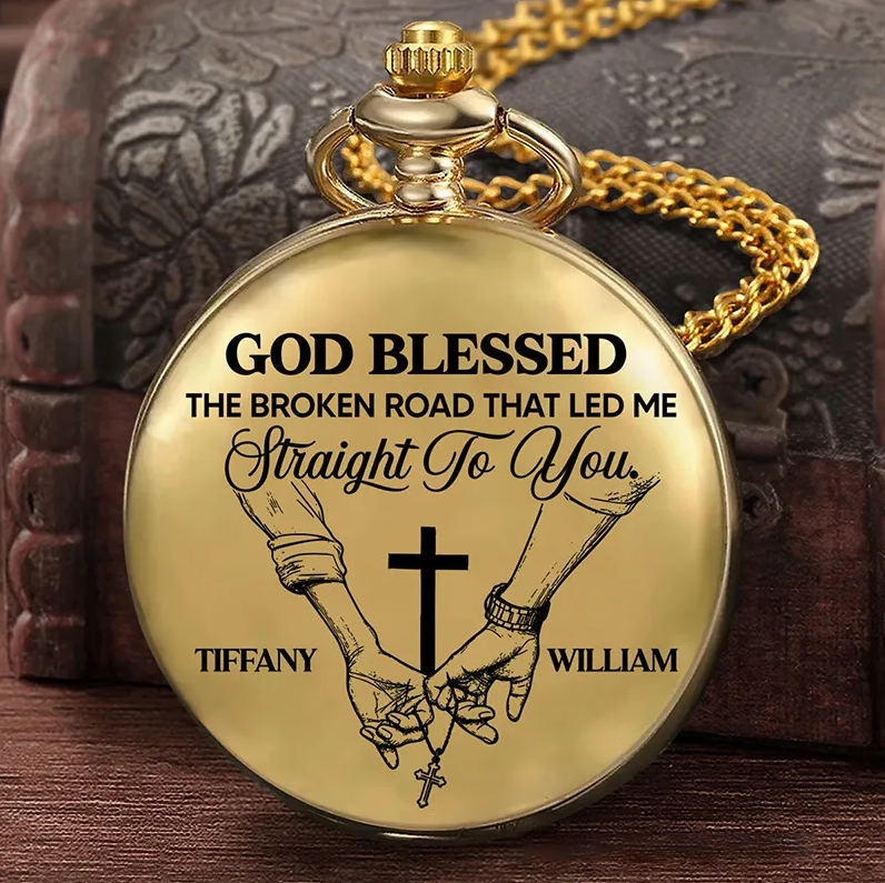 Personalized Infinite Love Infinite Us Pocket Watch with Custom Name Cross Pocket Watch Religious Gift for Couple Valentine's Day Gift