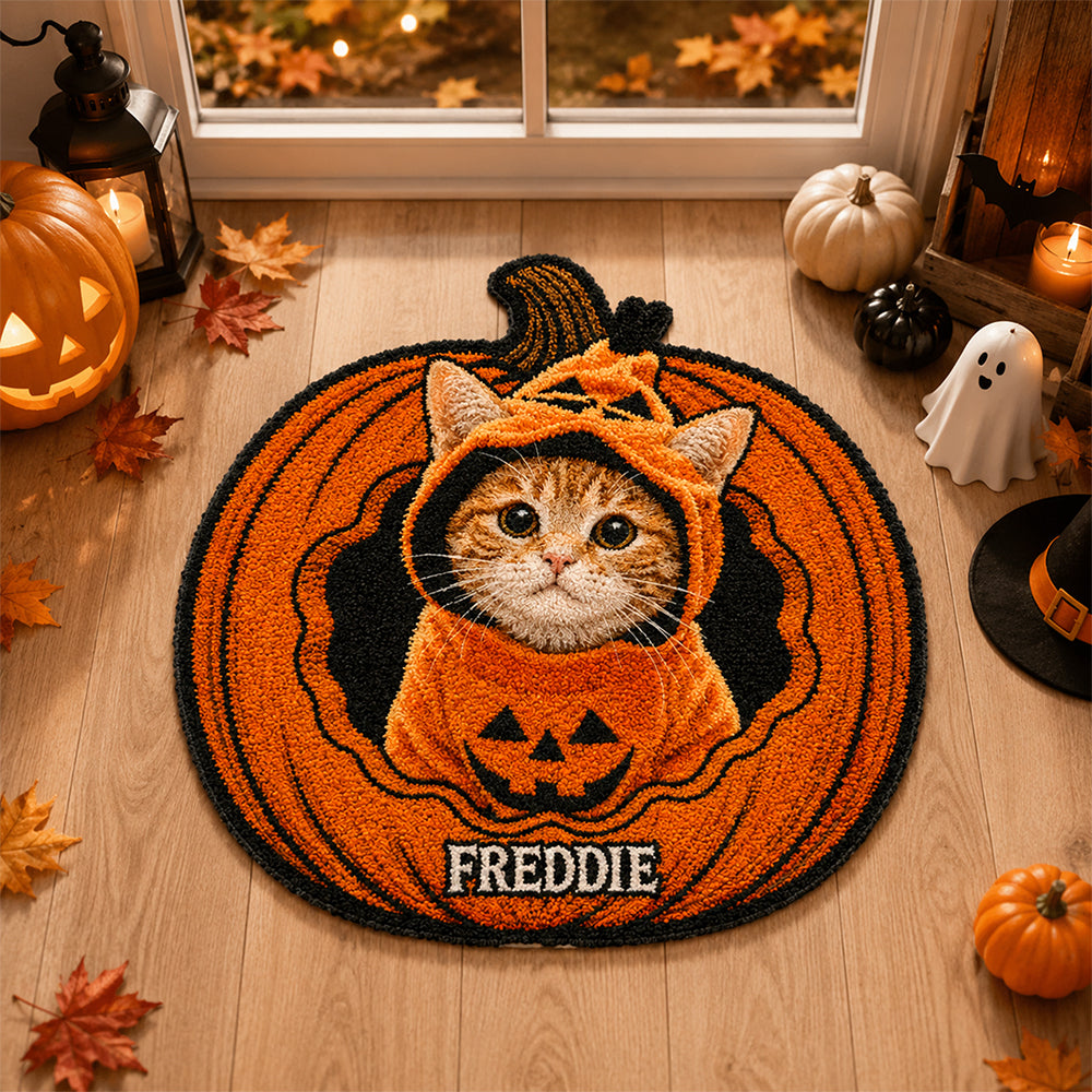 Personalized Shape Faux Cashmere Rug Custom Dog Cat Photo Halloween Pumpkin
