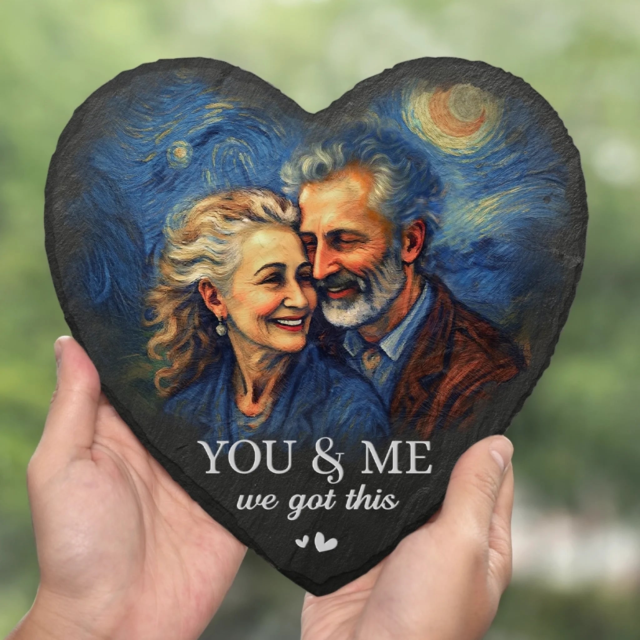 Personalized Couple Photo Starry Night You And Me We Got This Heart and Square Shaped Stone with Stand First Christmas Valentines Day Gift for Him Her