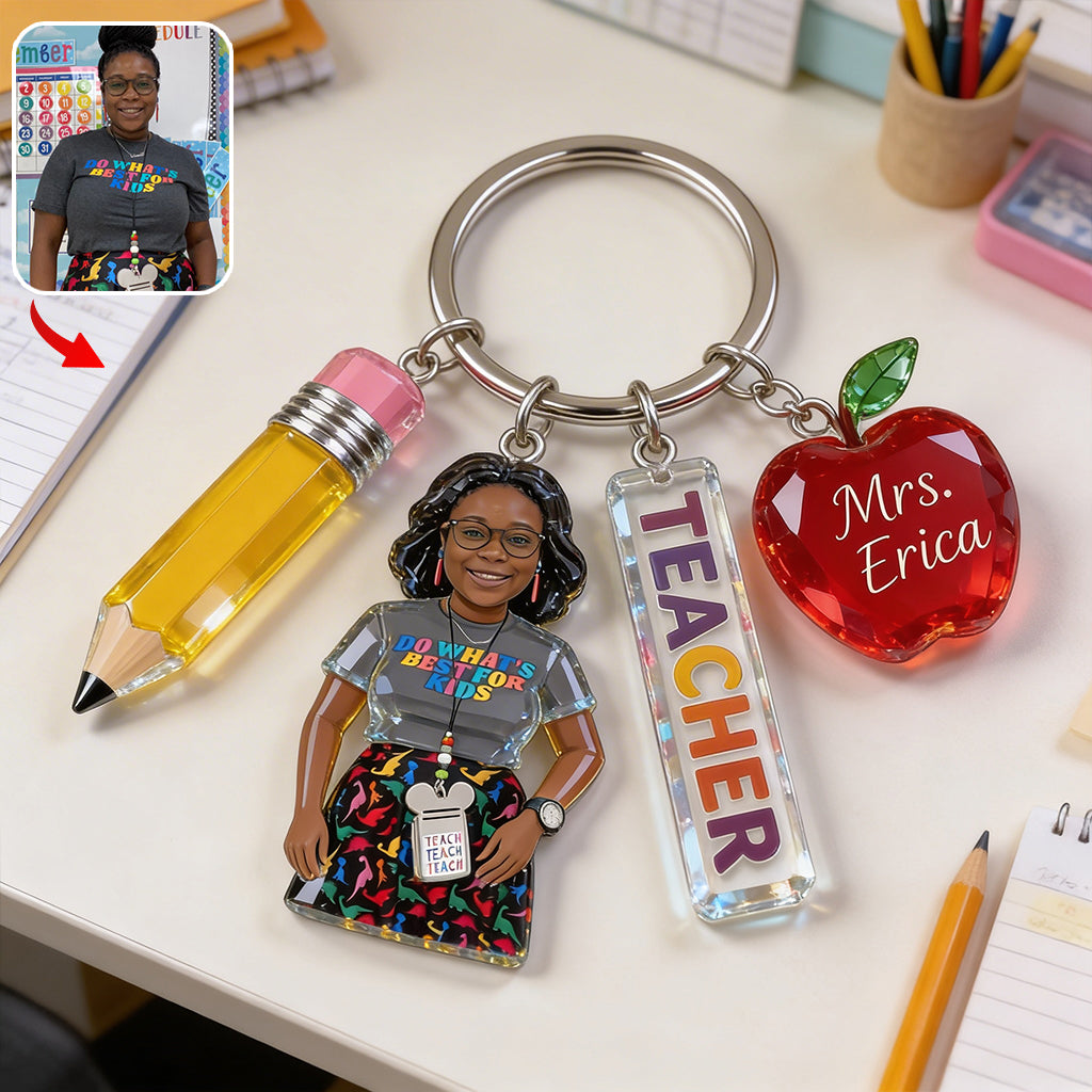 Personalized Any Photo Gift For Teacher/Educator Custom Teacher Premium Keychain with Charms