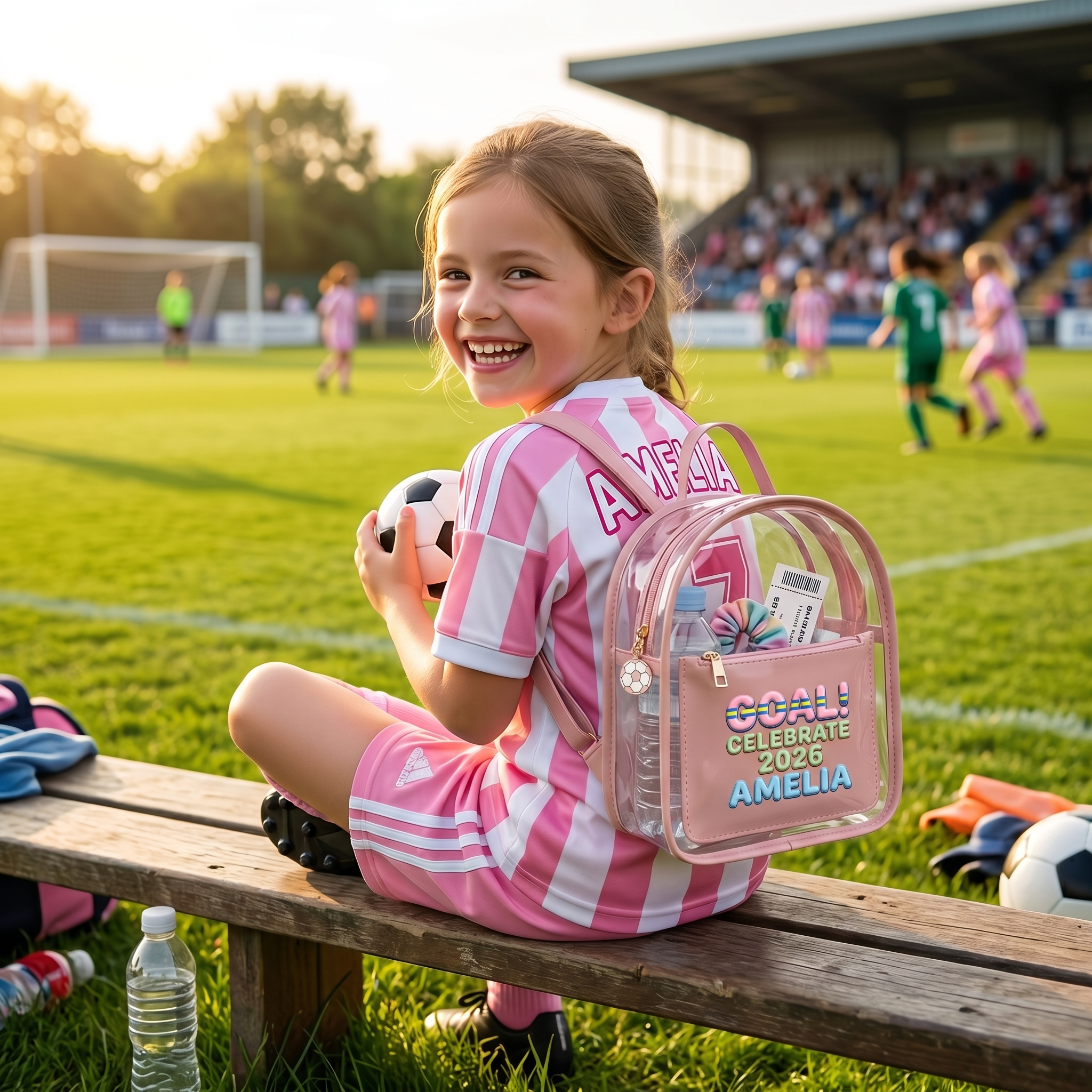 Personalized Clear Stadium Backpack for Kids Custom Name Transparent PVC Mini Bag Cute Soccer Game Day Gift Stadium Approved