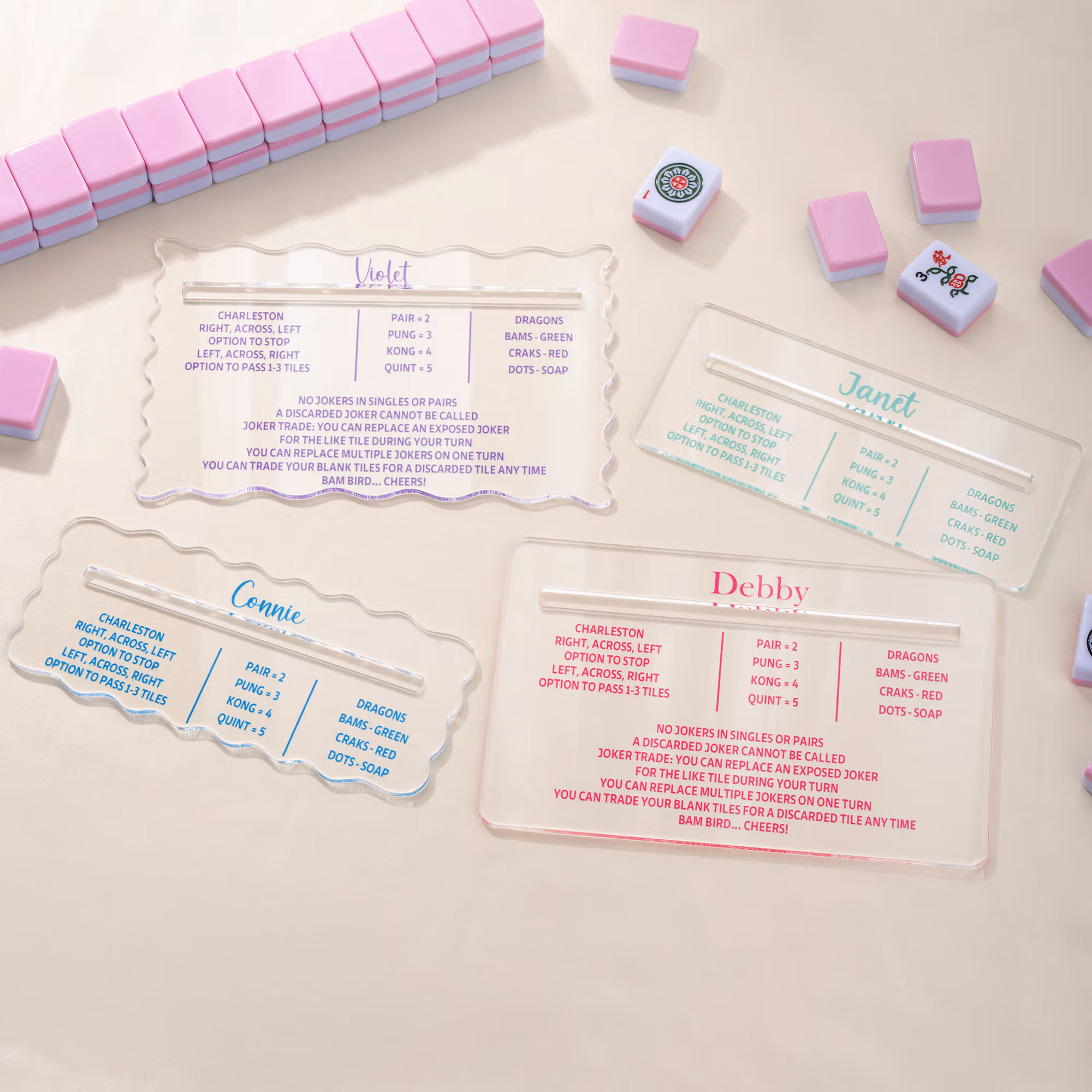 Personalized Multicolor Name Acrylic Mahjong Line Reader with Rules Mahjong Game Night Mahjong Group Birthday Gift for Mahjong Lovers